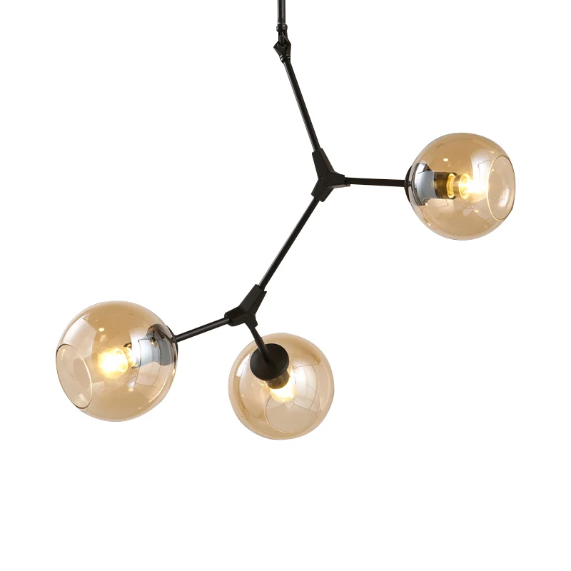 Amber open glazen bol kroonluchter woonkamer 3-lichts moderne hanglamp zwart Clearhalo