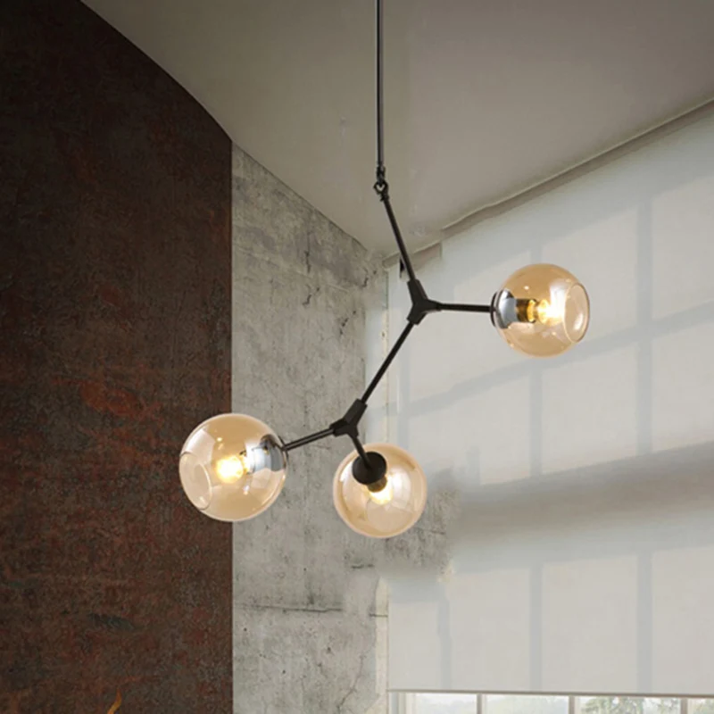 Amber open glazen bol kroonluchter woonkamer 3-lichts moderne hanglamp zwart Clearhalo