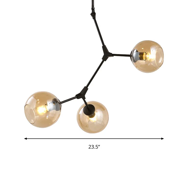 Amber open glazen bol kroonluchter woonkamer 3-lichts moderne hanglamp zwart Clearhalo