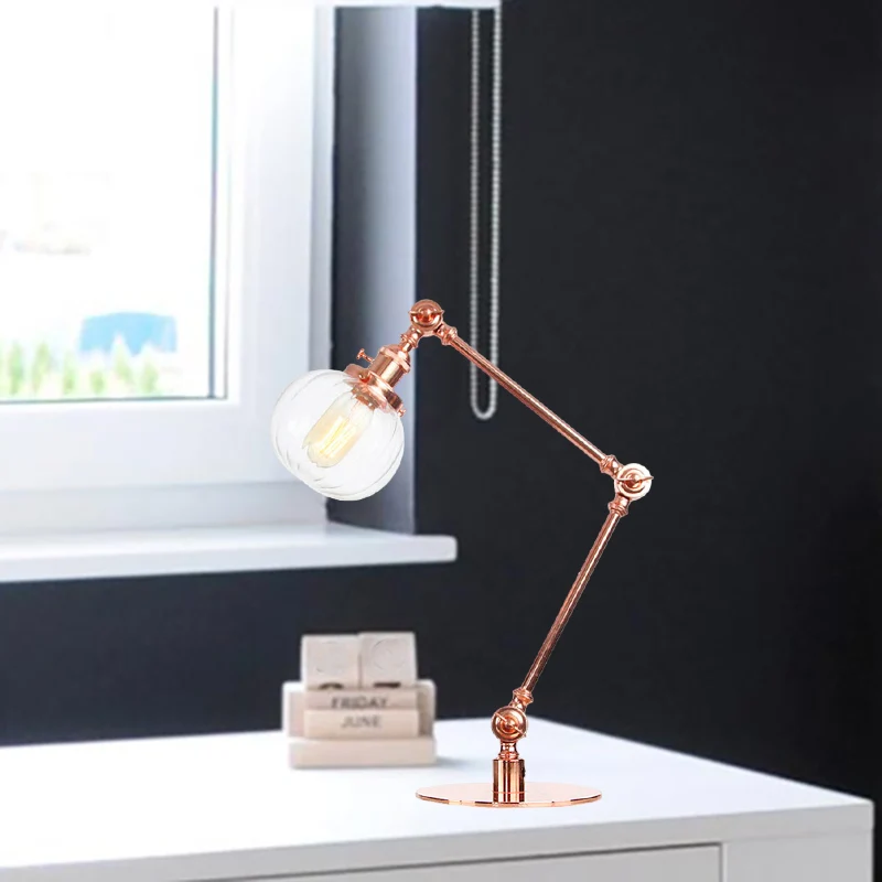 Amber/helder glas Global tafelverlichting Vintage stijlvolle 1-lichts zwart/brons afgewerkte tafellamp voor slaapkamer Cle...