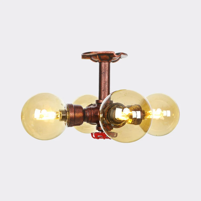 Amberkleurig glas koper semi-inbouwlichtbol 3/4-lamps boerderij LED-plafondgemonteerd armatuur Clearhalo