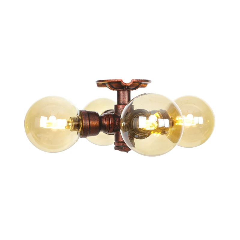Amberkleurig glas koper semi-inbouwlichtbol 3/4-lamps boerderij LED-plafondgemonteerd armatuur Clearhalo