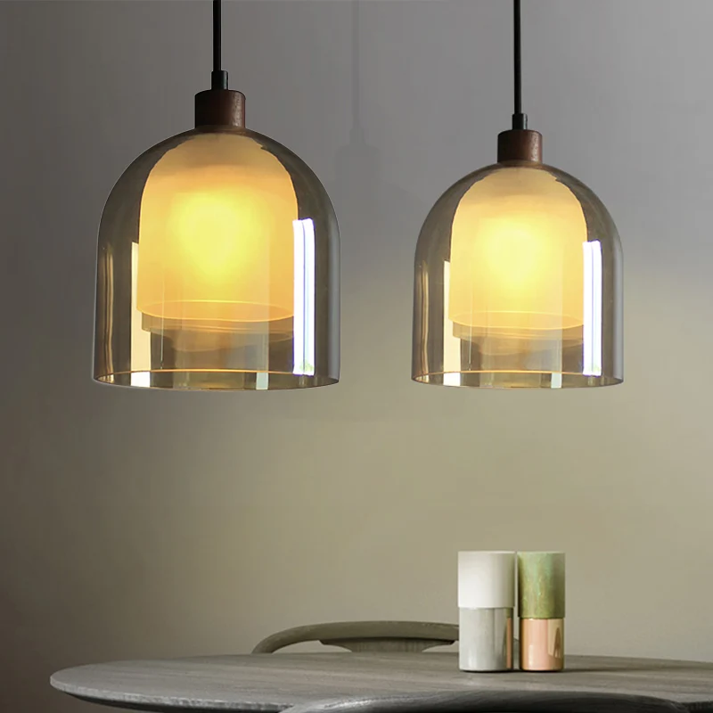 Amberkleurige glazen bel hanglamp eigentijds 1 koplicht bronzen plafondlamp met glazen binnenkap Clearhalo