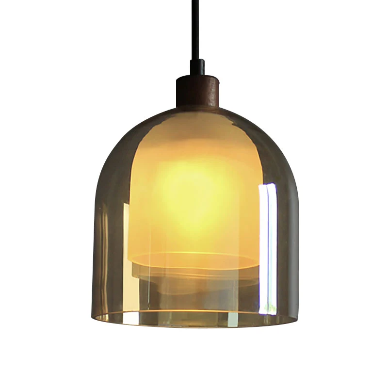 Amberkleurige glazen bel hanglamp eigentijds 1 koplicht bronzen plafondlamp met glazen binnenkap Clearhalo