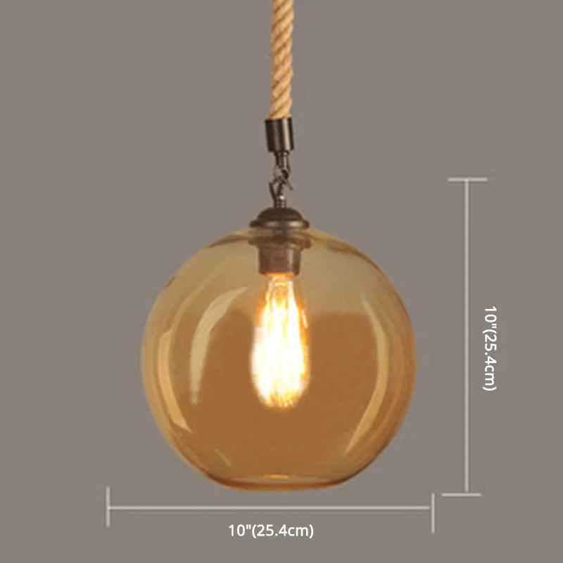Amberkleurige glazen bolschaduw hanglamp Vintage industriële mini-hanglamp met 39 inch verstelbaar hangend henneptouw Clea...