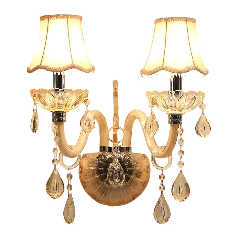 Amberkleurige glazen kaars wandverlichting Traditionele 1/2-lamp slaapkamer schanslamp met geschulpte stoffen kap Clearhalo
