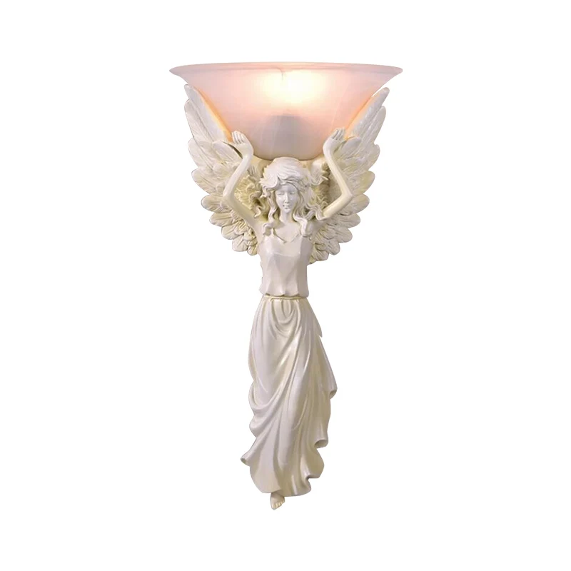 Amberkleurige glazen kom wandlamp moderne stijl 1-lichte slaapkamer wandkandelaar met goud/wit engelontwerp Clearhalo