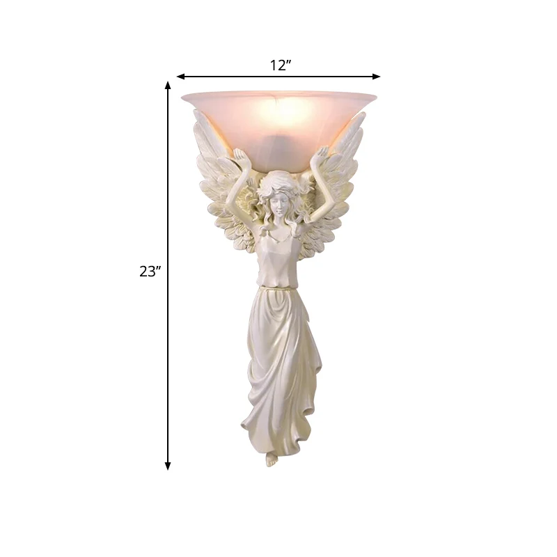 Amberkleurige glazen kom wandlamp moderne stijl 1-lichte slaapkamer wandkandelaar met goud/wit engelontwerp Clearhalo
