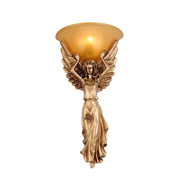 Amberkleurige glazen kom wandlamp moderne stijl 1-lichte slaapkamer wandkandelaar met goud/wit engelontwerp Clearhalo