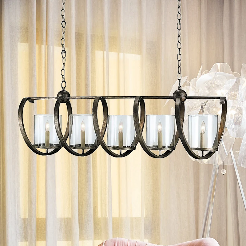 Antiek Messing/Verouderd Zilver Cilinder Eilandverlichtingsarmatuur Traditioneel Helder Glas 3/5 Lampen Eetkamer Hanglamp...