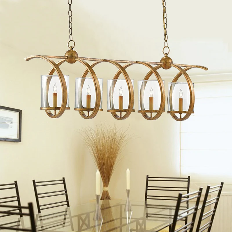 Antiek Messing/Verouderd Zilver Cilinder Eilandverlichtingsarmatuur Traditioneel Helder Glas 3/5 Lampen Eetkamer Hanglamp...