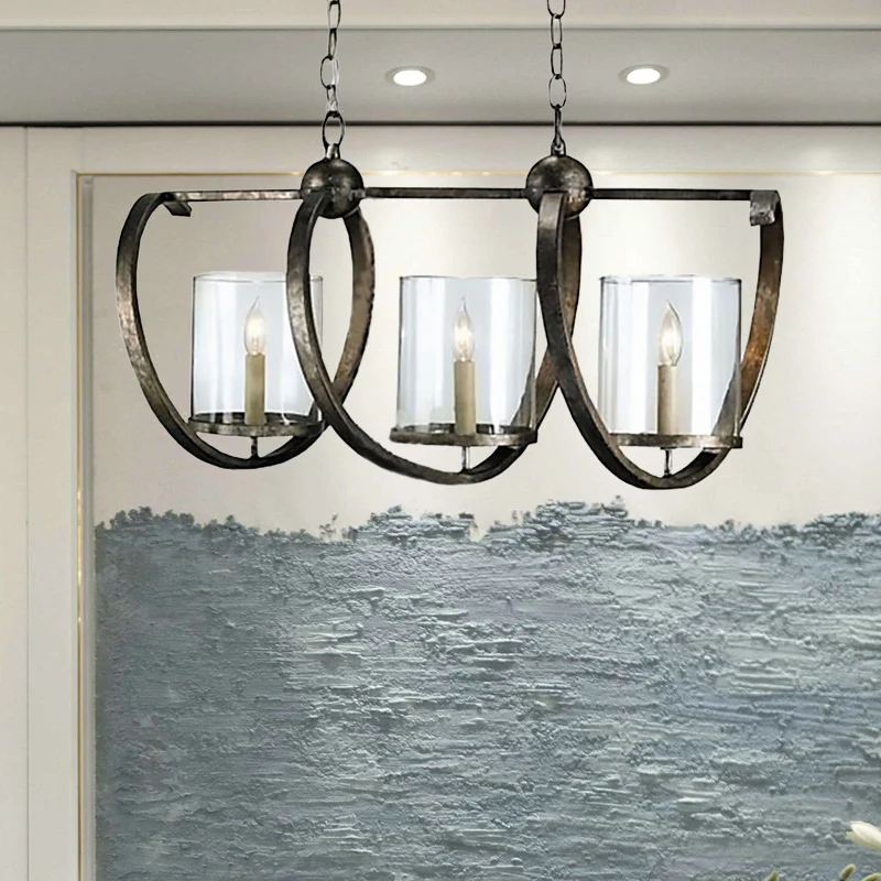 Antiek Messing/Verouderd Zilver Cilinder Eilandverlichtingsarmatuur Traditioneel Helder Glas 3/5 Lampen Eetkamer Hanglamp...