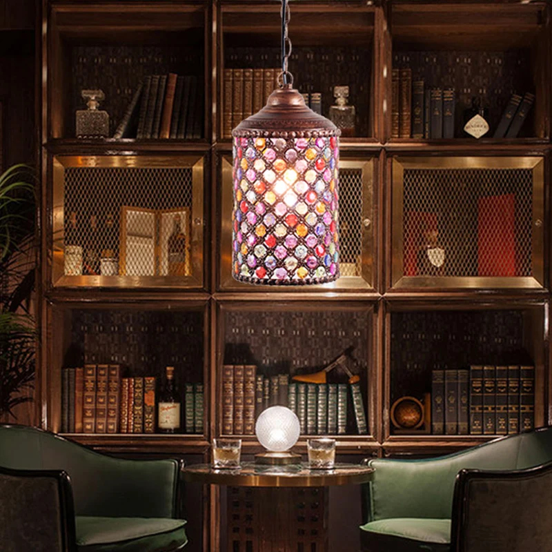 Antieke cilinder plafond hanglamp 1 lamp metalen hanglamp roest voor restaurant Clearhalo