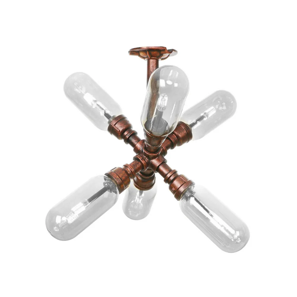 Antieke koperen Sputnik semi-inbouwlamp Vintage helder glas 4/6 lichte eetkamer plafondverlichtingsarmatuur met pijpontwer...