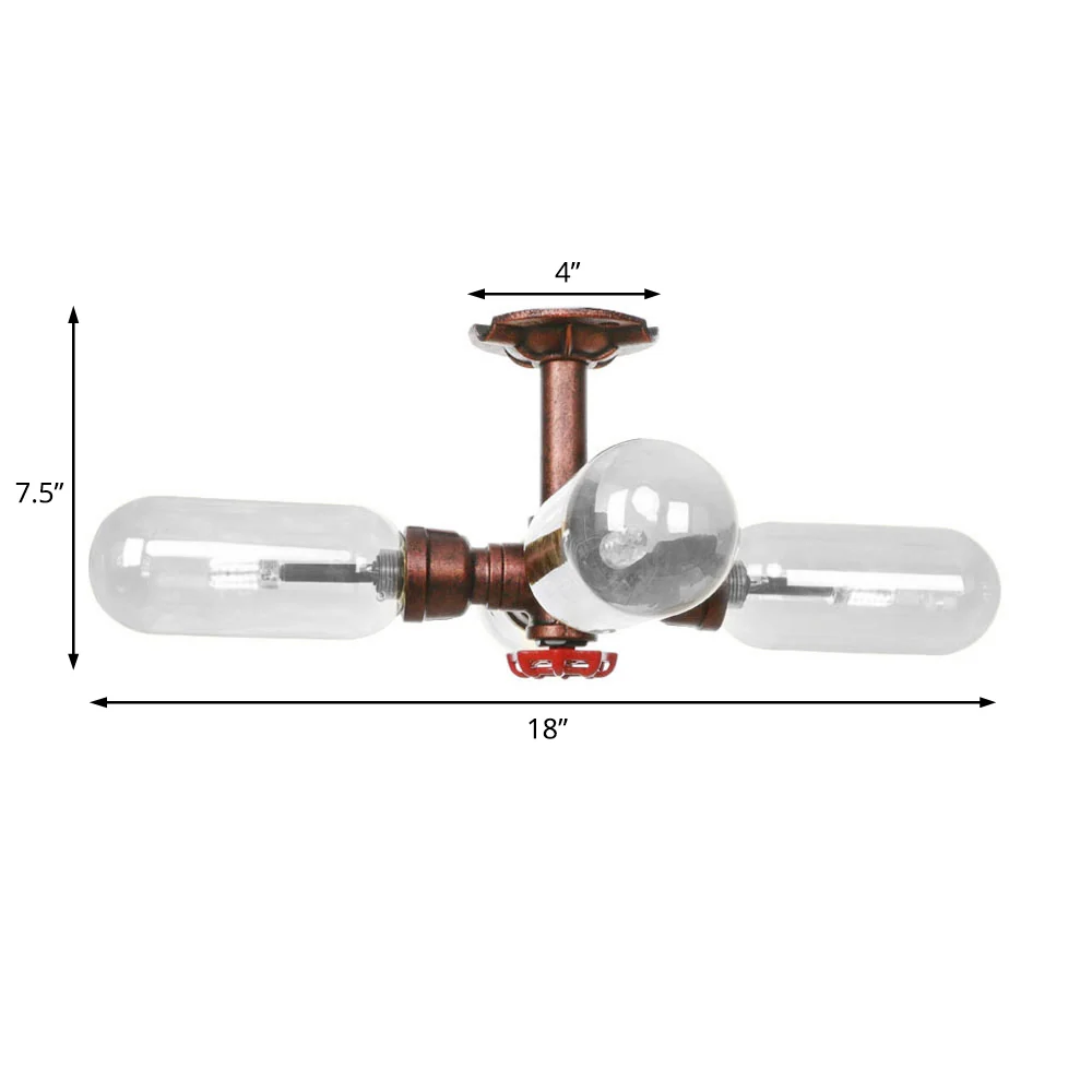 Antieke koperen Sputnik semi-inbouwlamp Vintage helder glas 4/6 lichte eetkamer plafondverlichtingsarmatuur met pijpontwer...