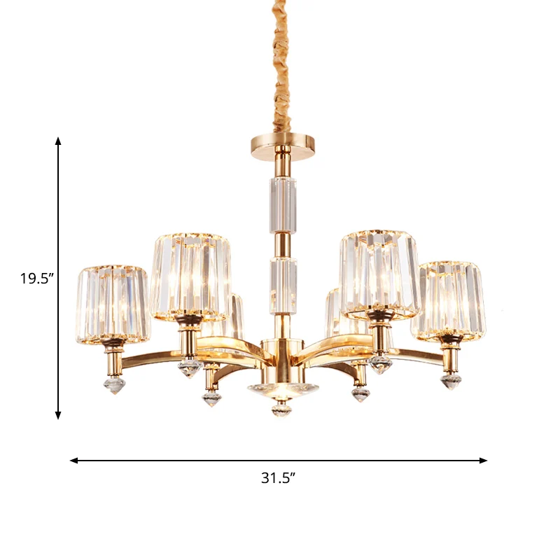 Antieke Spoetnik Hanglamp 6 Lampen Helder Kristal Blok Plafondkroonluchter Goud voor Slaapkamer Clearhalo