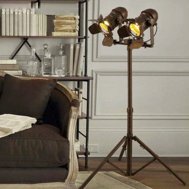 Antieke stijlvolle driepoot staande vloerlamp 1/2-licht metallic draaibare vloerlamp donkerroest voor woonkamer Clearhalo