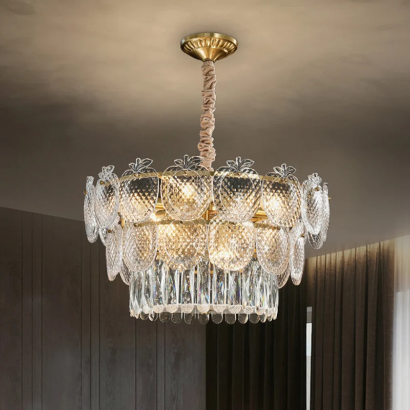 Appelvormige kroonluchter, lichte eenvoud, getextureerd glas, woonkamer hanglamp goud Clearhalo
