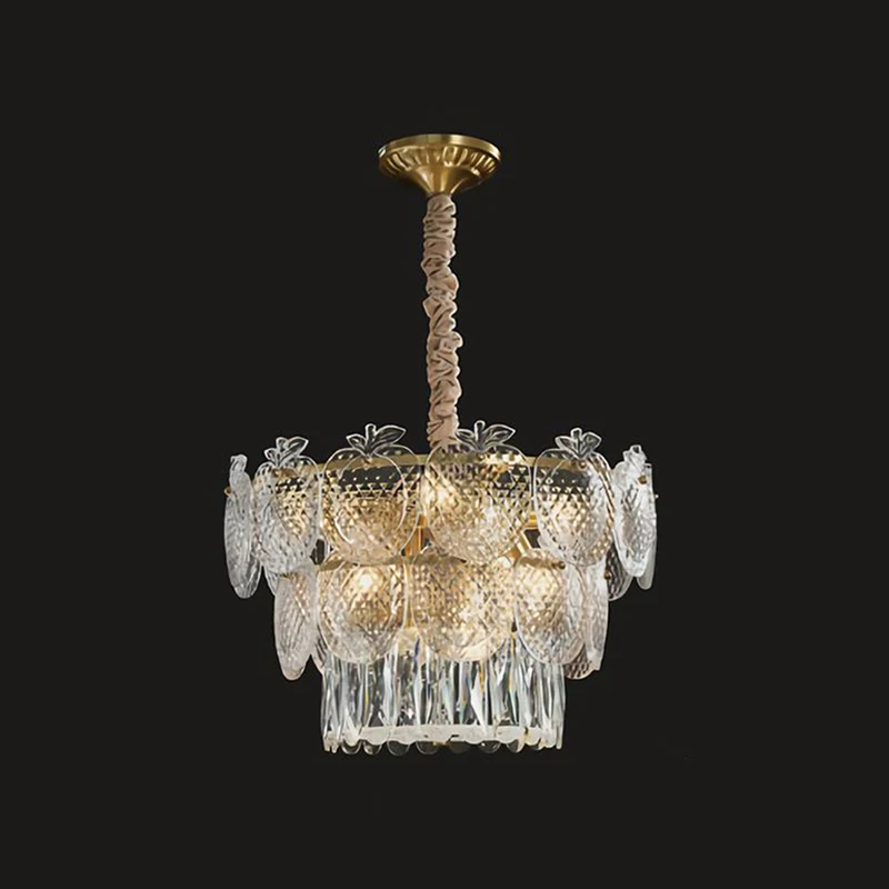 Appelvormige kroonluchter, lichte eenvoud, getextureerd glas, woonkamer hanglamp goud Clearhalo