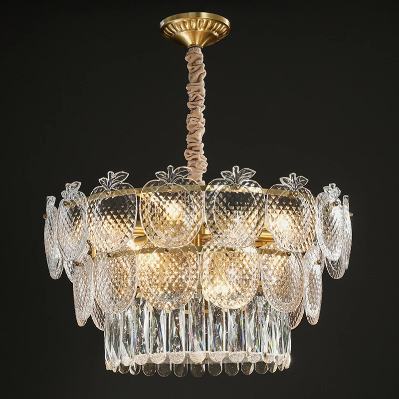 Appelvormige kroonluchter, lichte eenvoud, getextureerd glas, woonkamer hanglamp goud Clearhalo