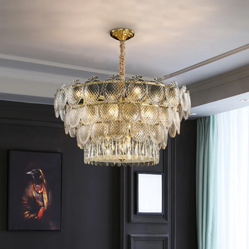 Appelvormige kroonluchter, lichte eenvoud, getextureerd glas, woonkamer hanglamp goud Clearhalo
