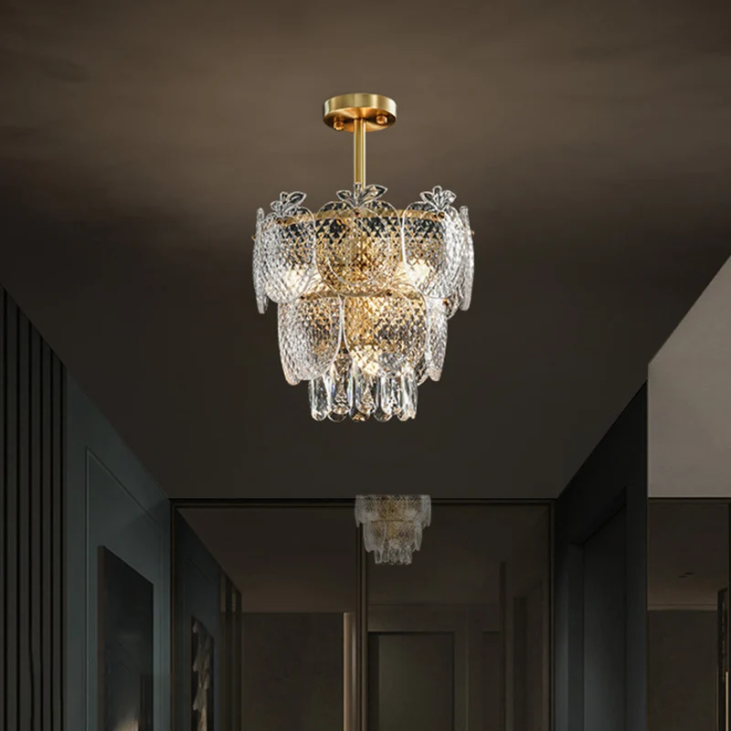 Appelvormige kroonluchter, lichte eenvoud, getextureerd glas, woonkamer hanglamp goud Clearhalo