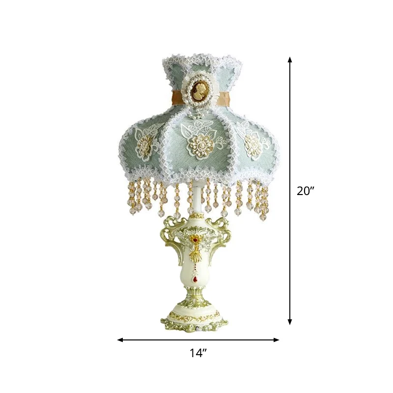 Aqua geschulpte nachtkastjelamp Europees Hof 1 hoofd stoffen nachtkastje met kralendecor Clearhalo