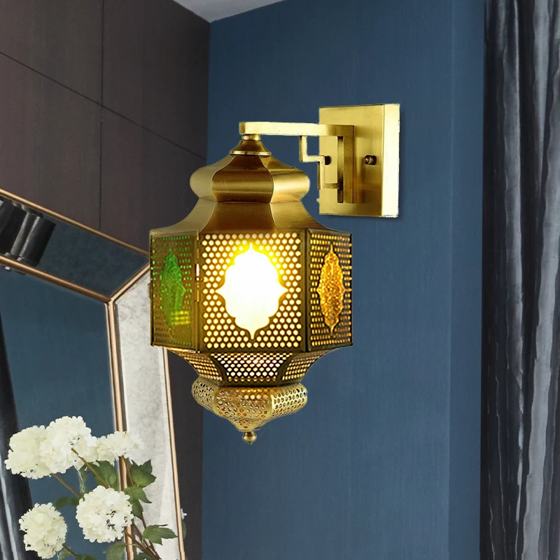 Arabische lantaarn schans verlichting 1 kop metalen wandmontage lamp messing voor gang Clearhalo