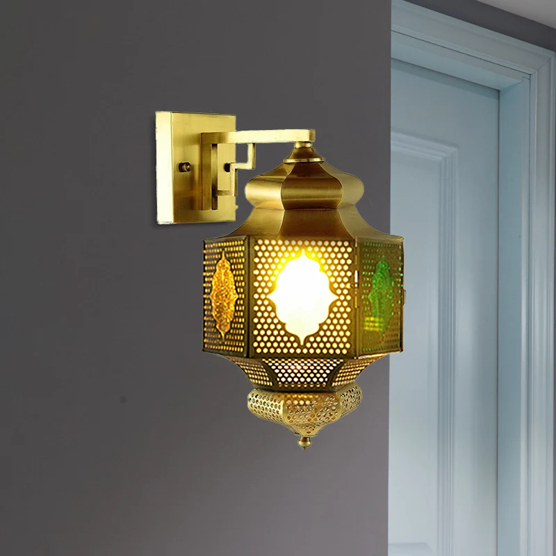 Arabische lantaarn schans verlichting 1 kop metalen wandmontage lamp messing voor gang Clearhalo