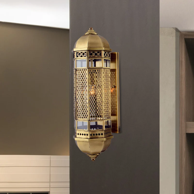 Arabische stijl uitgeholde schans 1 kop metalen wandgemonteerde lamparmatuur messing voor trap Clearhalo