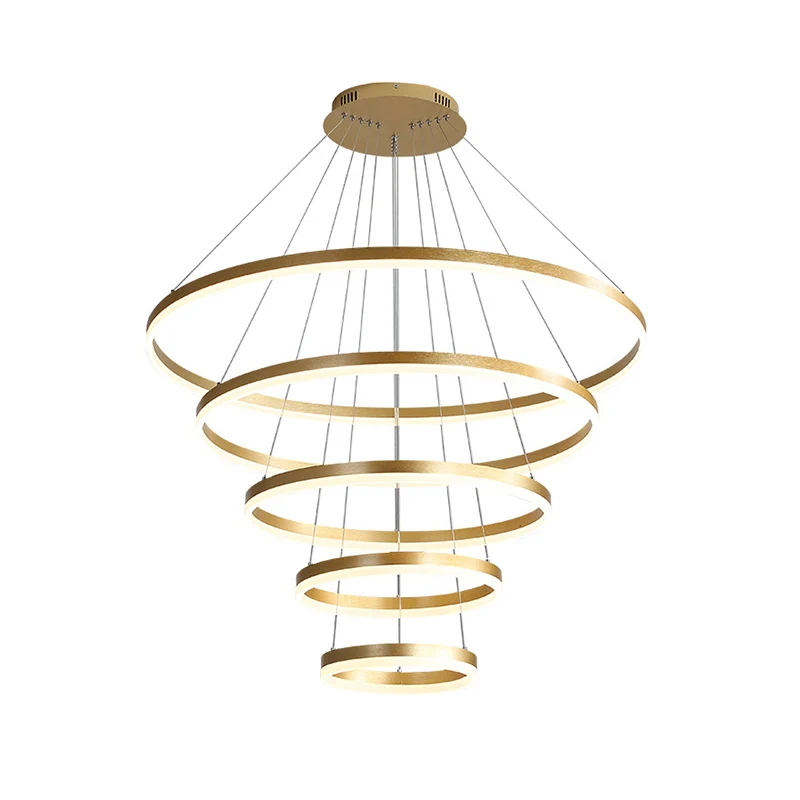 Art Deco gelaagde ringen kroonluchter aluminium woonkamer LED-ophangverlichting goud Clearhalo