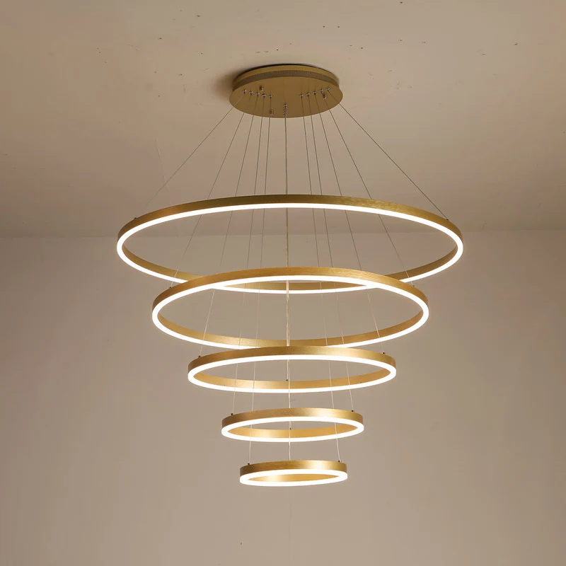 Art Deco gelaagde ringen kroonluchter aluminium woonkamer LED-ophangverlichting goud Clearhalo