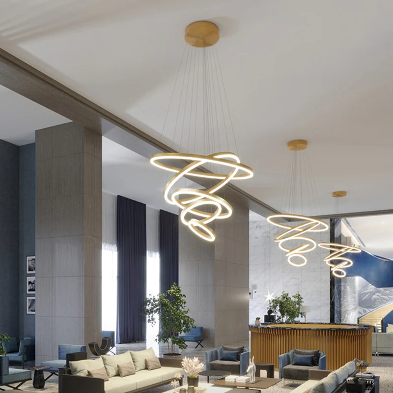Art Deco gelaagde ringen kroonluchter aluminium woonkamer LED-ophangverlichting goud Clearhalo