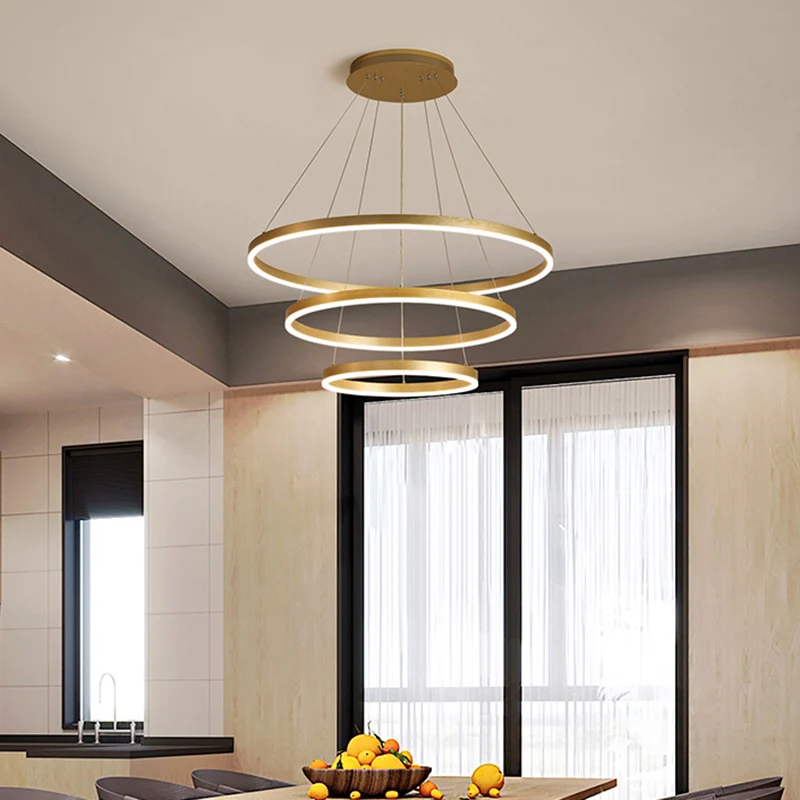 Art Deco gelaagde ringen kroonluchter aluminium woonkamer LED-ophangverlichting goud Clearhalo