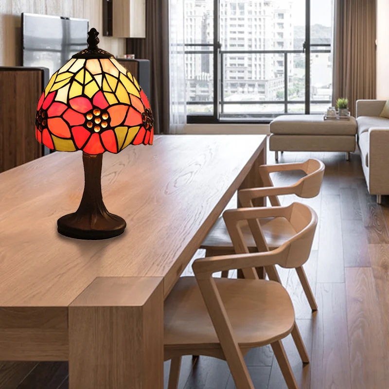 1 Art Deco Tafelverlichting met Kap Glas--lood Zonnebloem Staande Tafellamp Clearhalo