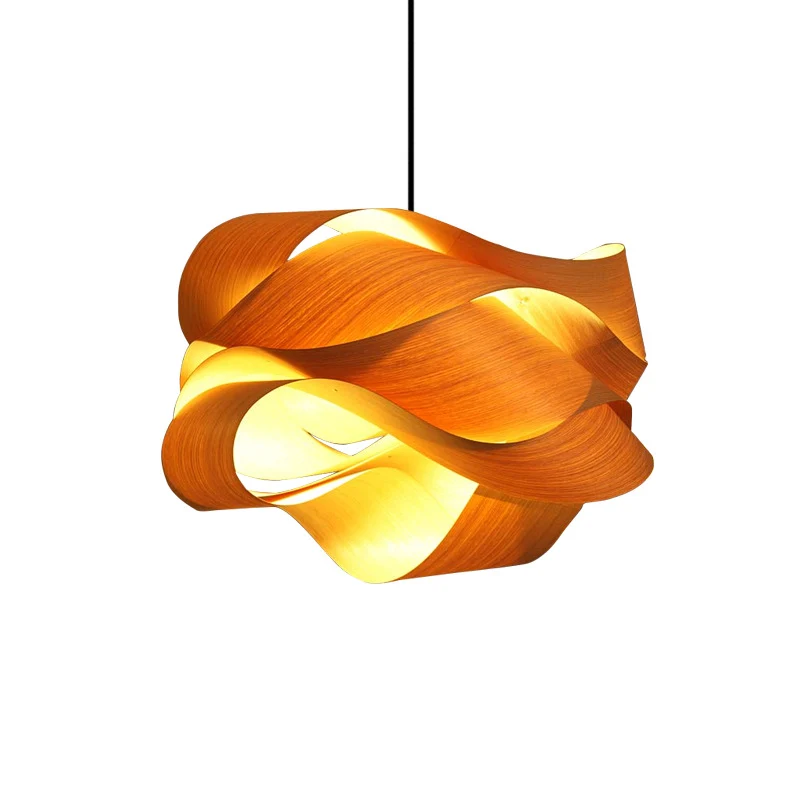 Art Deco Woody eenvoudige hangende verlichtingsarmaturen onregelmatige beige fineer hanglamp Clearhalo