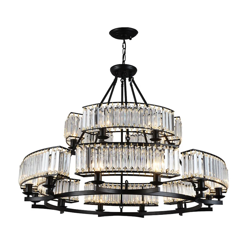 Artistieke ringvormige hanglamp Helder kristallen woonkamerkroonluchter zwart Clearhalo