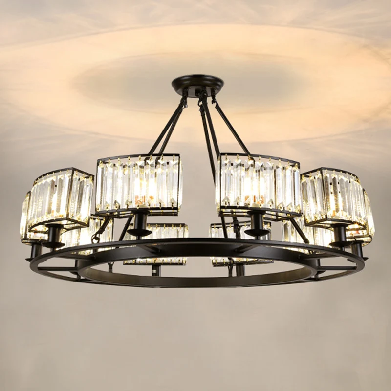 Artistieke ringvormige hanglamp Helder kristallen woonkamerkroonluchter zwart Clearhalo