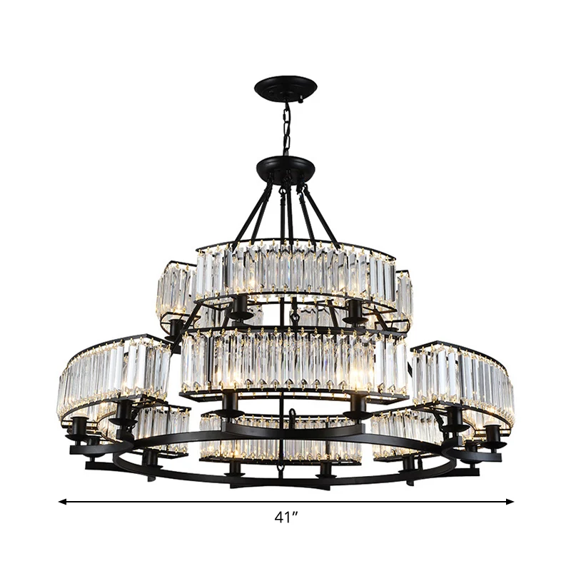 Artistieke ringvormige hanglamp Helder kristallen woonkamerkroonluchter zwart Clearhalo