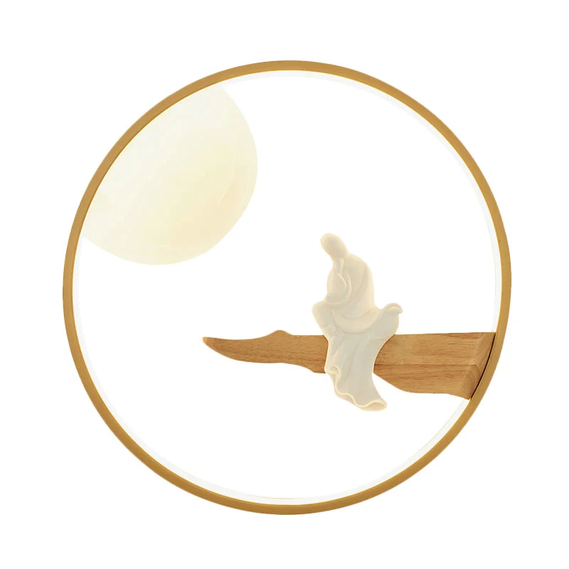 Asia Buddha houten muurschildering lichtarmatuur LED-wandlamp zwart/beige voor nachtkastje Clearhalo