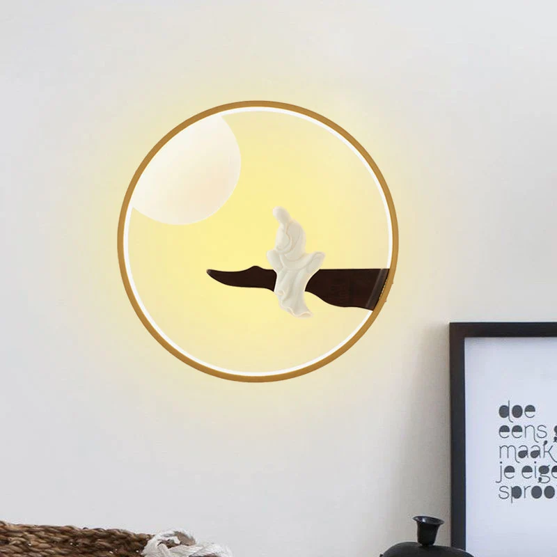 Asia Buddha houten muurschildering lichtarmatuur LED-wandlamp zwart/beige voor nachtkastje Clearhalo