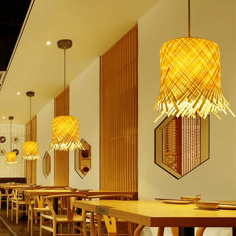 Asia Fringe hanglamp bamboe 1-lichts keukenhanglampset beige Clearhalo
