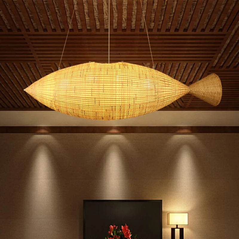 Azië Visvormige hanglamp Bamboe Eetkamer Hanglamp beige Clearhalo