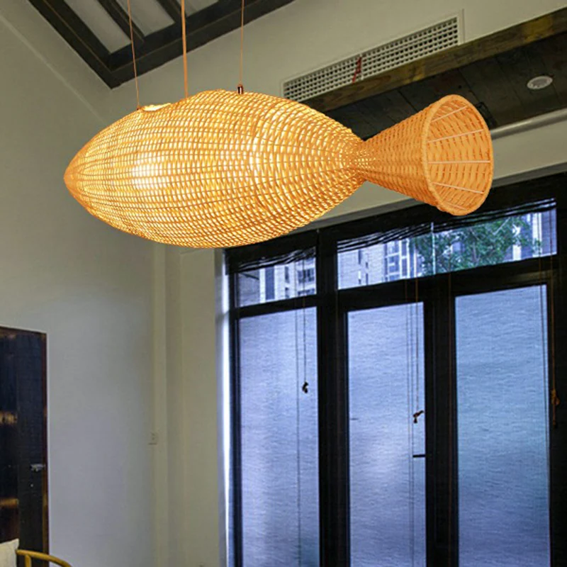 Azië Visvormige hanglamp Bamboe Eetkamer Hanglamp beige Clearhalo