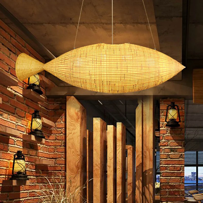 Azië Visvormige hanglamp Bamboe Eetkamer Hanglamp beige Clearhalo