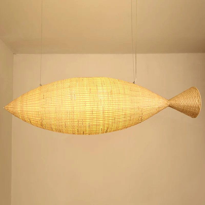Azië Visvormige hanglamp Bamboe Eetkamer Hanglamp beige Clearhalo