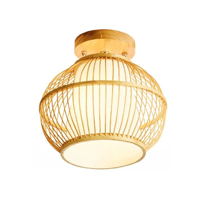 Aziatisch 1-kops semi-inbouw licht houten bolvormig plafondarmatuur met bamboe kap Clearhalo