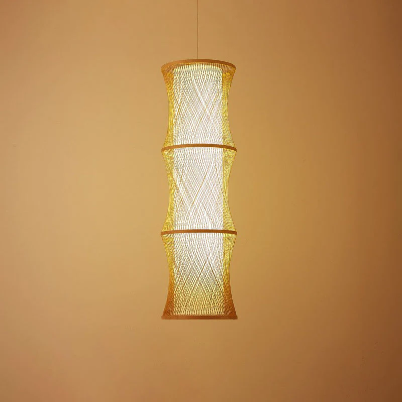 Aziatische 1-lichts plafondlamp van hout, vissenvaldraad, hanglamp met rotan kap Clearhalo