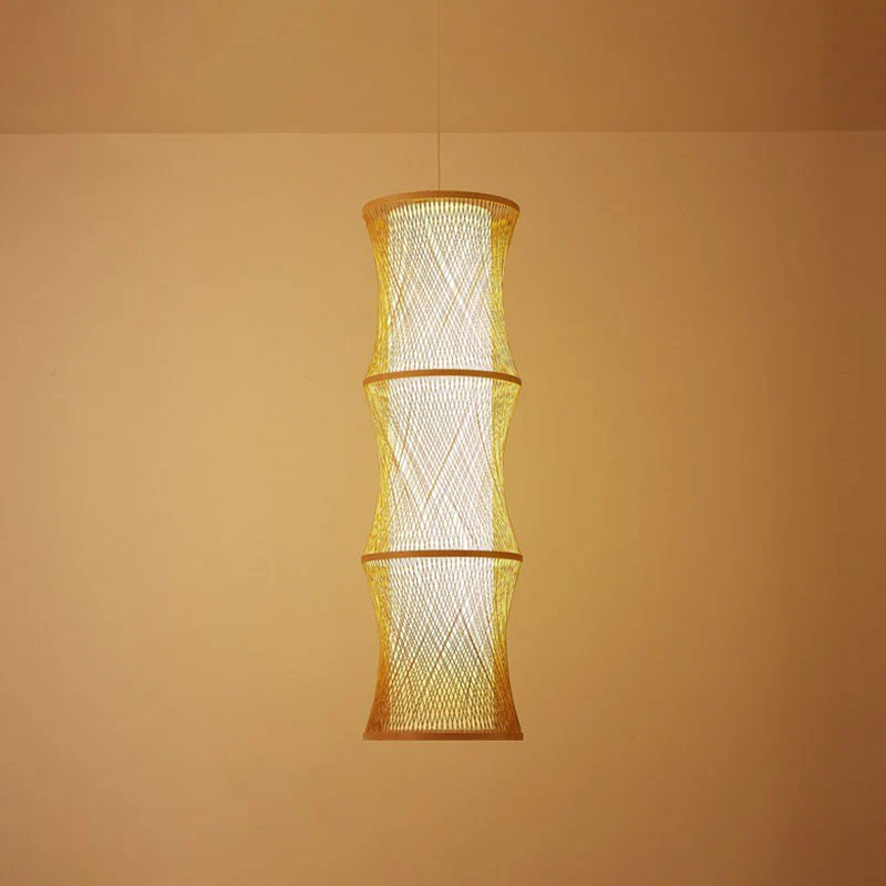 Aziatische 1-lichts plafondlamp van hout, vissenvaldraad, hanglamp met rotan kap Clearhalo