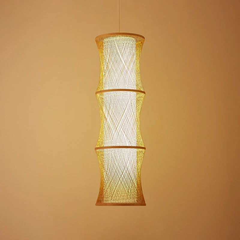 Aziatische 1-lichts plafondlamp van hout, vissenvaldraad, hanglamp met rotan kap Clearhalo